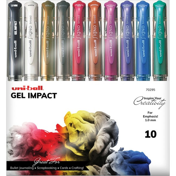 uniball&trade; Gel Impact Metallic Ink Pen - Bold Pen Point - 1 mm Pen Point Size - Assorted Gel-based Ink - 10 / Pack