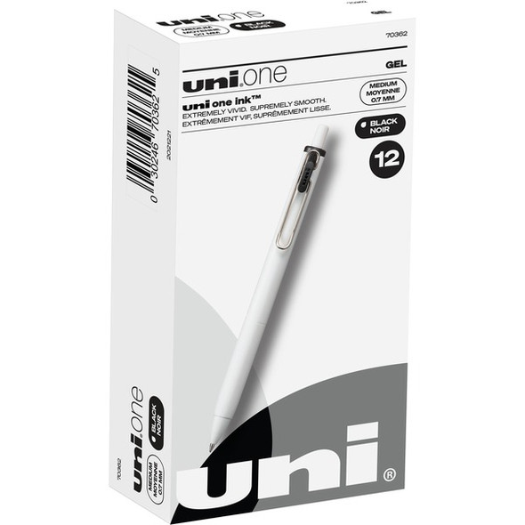 uni&reg; ONE Gel Pen - Medium Pen Point - 0.7 mm Pen Point Size - Black Gel-based Ink - 1 Dozen