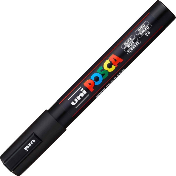 uni&reg; Posca PC-5M Paint Markers - Medium Marker Point - Black Water Based, Pigment-based Ink - 6 / Pack