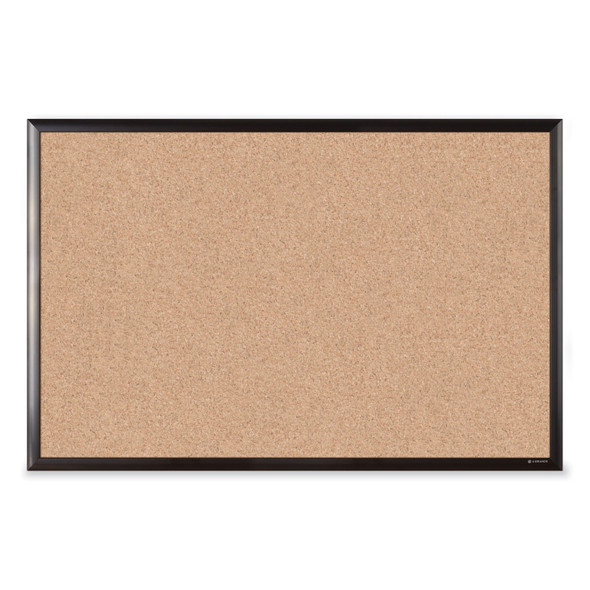Cork Bulletin Board with Black Aluminum Frame, 35 x 23, Tan Surface