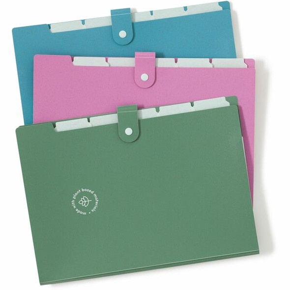 U Brands U-Eco 1/6 Tab Cut Letter Organizer Folder - 6" Expansion - 6 Pocket(s) - Polyethylene - Assorted - 0% Recycled - 3 / Pack