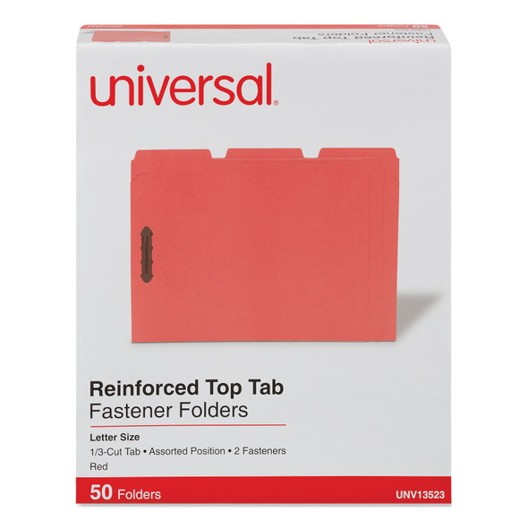 Deluxe Reinforced Top Tab Fastener Folders, 0.75" Expansion, 2 Fasteners, Letter Size, Red Exterior, 50/Box