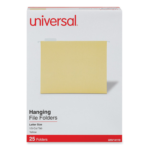 Deluxe Bright Color Hanging File Folders, Letter Size, 1/5-Cut Tabs, Yellow, 25/Box