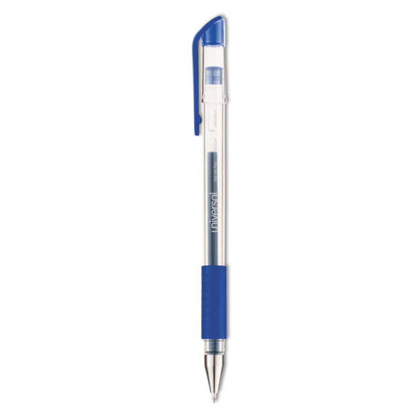 Comfort Grip Gel Pen, Stick, Medium 0.7 mm, Blue Ink, Clear/Blue Barrel, Dozen