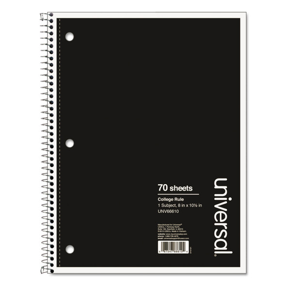 Wirebound Notebook, 1-Subject, Medium/College Rule, Black Cover, (70) 10.5 x 8 Sheets