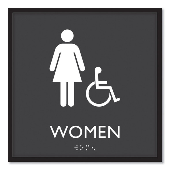 ADA Sign, Women Accessible, Plastic, 8 x8, Clear/White