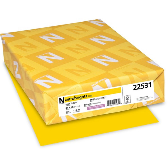 Astrobrights Color Paper - Yellow - Letter - 8 1/2" x 11" - 24 lb Basis Weight - 500 / Ream - Heavyweight, Acid-free, Lignin-free - Solar Yellow