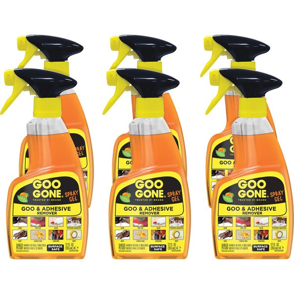 Goo Gone Spray Gel - 12 oz (0.75 lb)Bottle - 6 / Carton - Orange