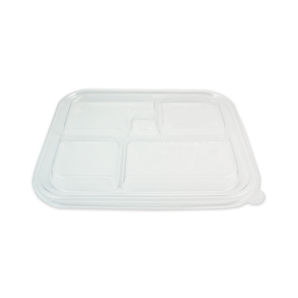 PLA Lids for Fiber Bento Box Containers, Five Compartments, 12.1 x 9.8 x 0.8, Clear, Plastic, 300/Carton