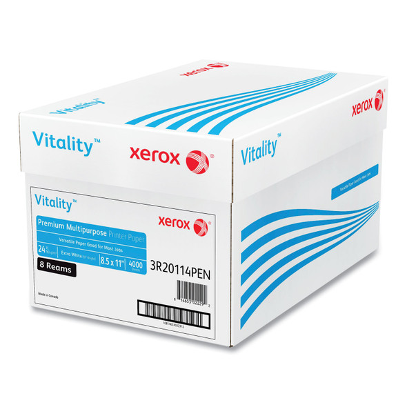 Vitality Premium Multipurpose Print Paper, 97 Bright, 24 lb Bond Weight, 8.5 x 11, Extra White, 500/Ream, 8 Reams/Carton