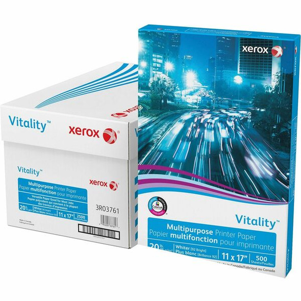 Xerox Vitality Multipurpose Printer Paper - 92 Brightness - 11" x 17" - 20 lb Basis Weight - 75 g/m&#178; Grammage - 5 / Carton - 500 Sheets per Ream - ColorLok Technology, Jam-free, Plain - White