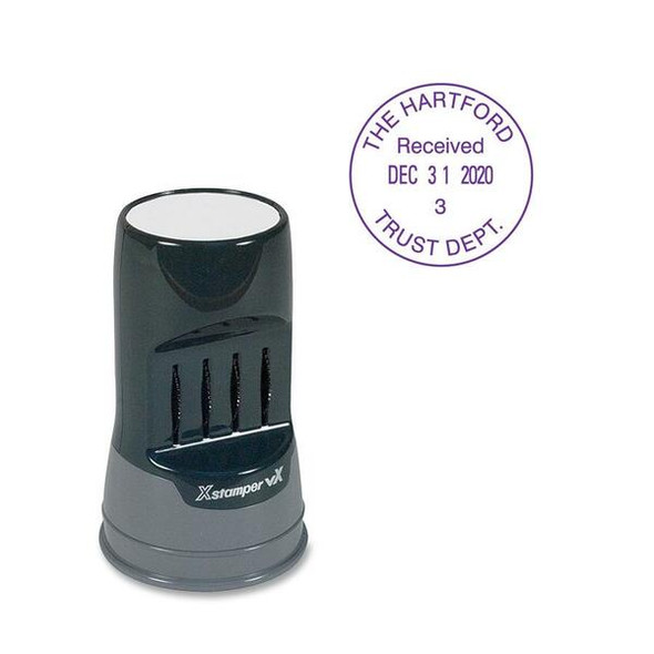 Xstamper VX Pre-inked Round Date Stamp - Custom Message Stamp - "REC'D, A.M., P.M., PAID, FAXED, ENT'D" - 0.81" Impression Diameter - 1 Each