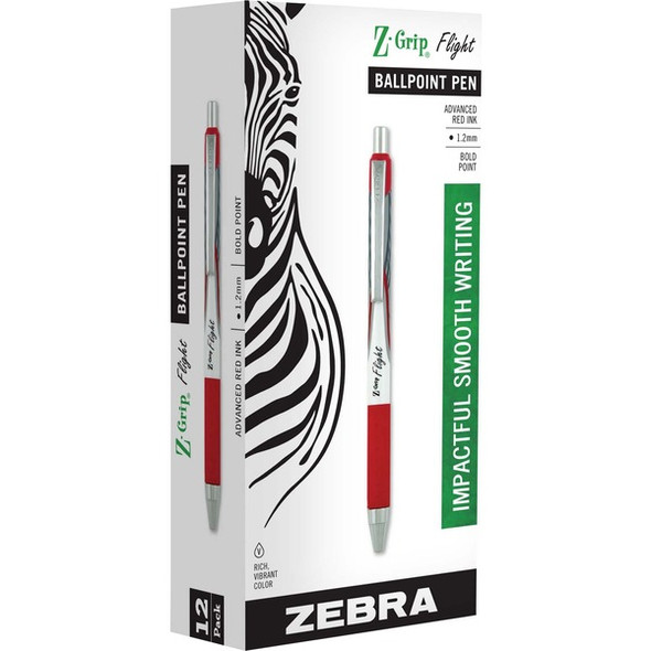 Zebra Pen Z-Grip Flight Retractable Pens - Bold Pen Point - 1.2 mm Pen Point Size - Retractable - Red - 1 Dozen