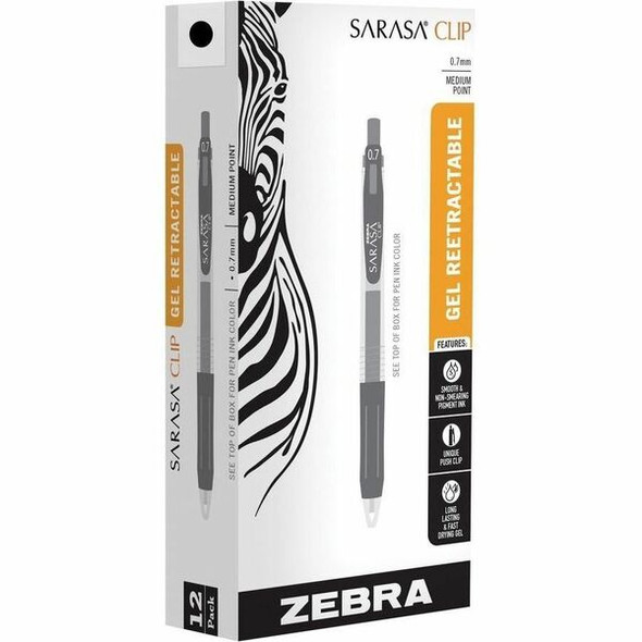 Zebra Pen SARASA Clip Retractable Gel Pen - 0.7 mm Pen Point Size - Retractable - Black Water Based, Pigment-based, Gel-based Ink - 1 Dozen