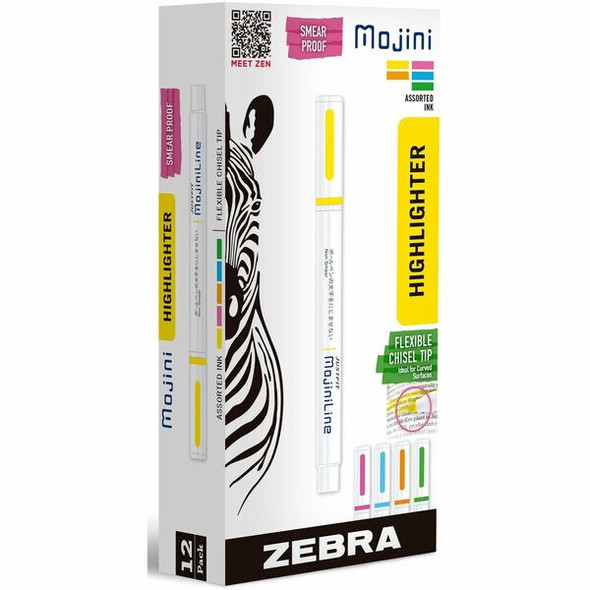 Zebra Pen Mojini Single Ended Highlighters - 4 mm Marker Point Size - Chisel Marker Point Style - Assorted Water Based Ink - 12 / Dozen