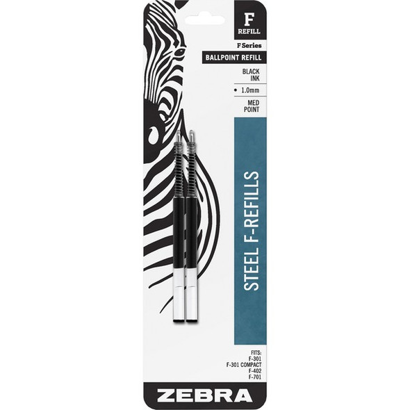 Zebra Pen STEEL 7 Series F Refill Medium Point Ballpoint - Medium Point - Black Ink - 2 / Pack