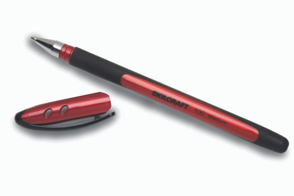 SKILCRAFT® 100 Rubberized Stick Pen - Medium Point - Red Ink