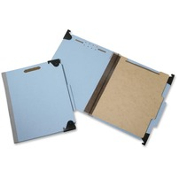 AbilityOne  SKILCRAFT 2/5 Tab Cut Letter Recycled Hanging Folder - 8 1/2" x 11" - 2" Expansion - 4 Fastener(s) - Top Tab Location - Right of Center Tab Position - 1 Divider(s) - Pressboard - Light Blue - 60% Recycled - 10 / Box