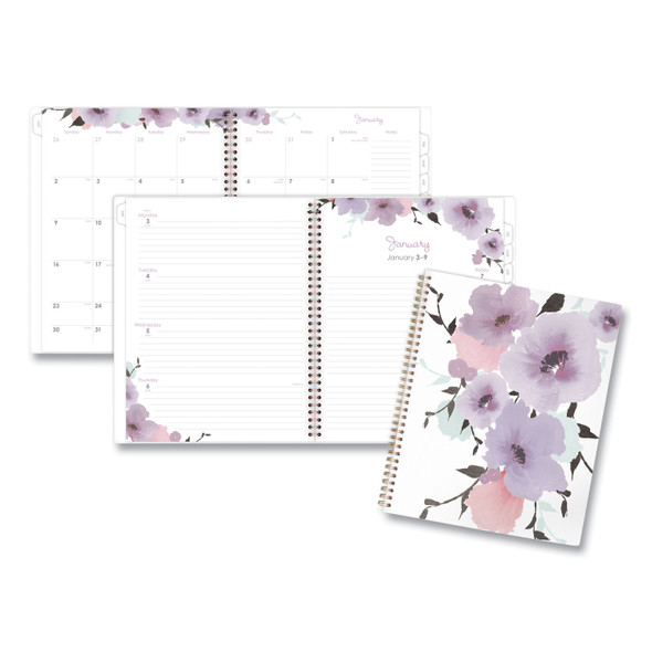 Mina Weekly/Monthly Planner, Main Floral Artwork, 11 x 8.5, White/Violet/Peach Cover, 12-Month (Jan to Dec): 2024