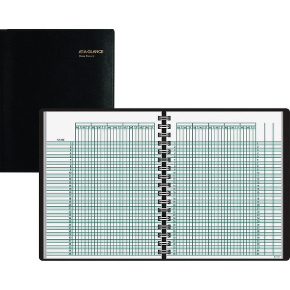 At-A-Glance Undated Class Record Book - Wire Bound - 8.25" Sheet Size - Black - Recycled - 1 Each