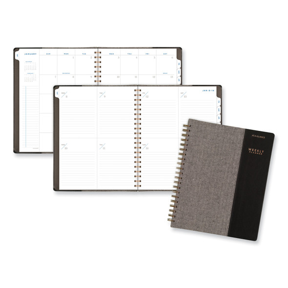 Signature Collection Black/Gray Felt Weekly/Monthly Planner, 11.25 x 9.5, Black/Gray Cover, 13-Month (Jan to Jan): 2024-2025