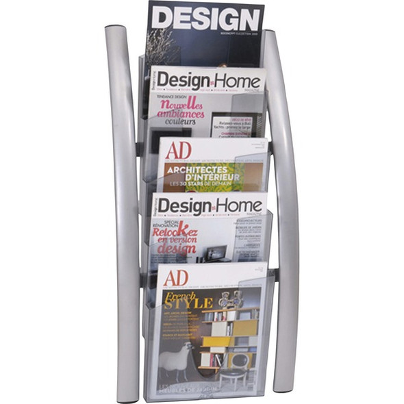 Alba 5-Pocket Wall Literature Rack - 5 Pocket(s) - 27.5" Height x 4.3" Width x 13" Depth - Silver - Metal, Acrylic - 1 Each