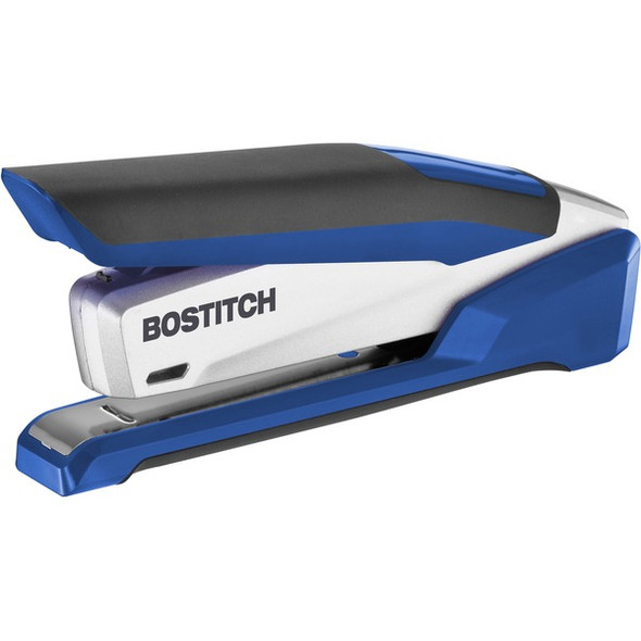 Bostitch InPower Spring-Powered Antimicrobial Desktop Stapler - 28 Sheets Capacity - 210 Staple Capacity - Full Strip - 1/4" Staple Size - 1 Each - Blue, Silver