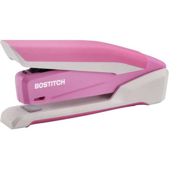 Bostitch InCourage Spring-Powered Antimicrobial Desktop Stapler - 20 of 20lb Paper Sheets Capacity - 210 Staple Capacity - Full Strip - 1 Each - Pink, White