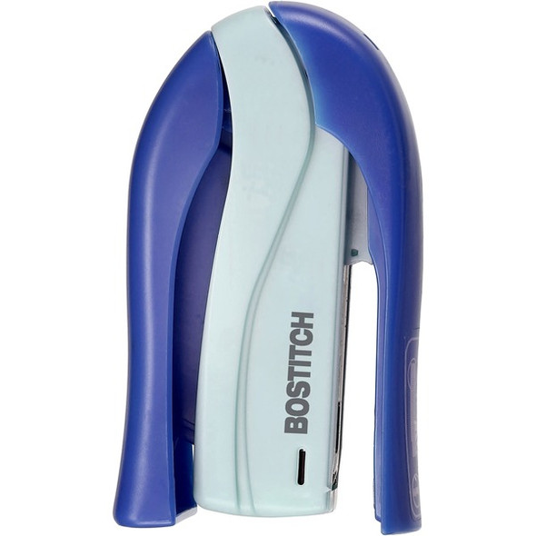 Bostitch Spring-Powered 15 Handheld Compact Stapler - 15 Sheets Capacity - 105 Staple Capacity - Half Strip - 1/4" Staple Size - 1 Each - Blue