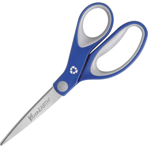 Westcott KleenEarth 8" Soft Handle Scissors - 8" Overall Length - Left/Right - Stainless Steel - Straight Tip - Blue - 1 Each