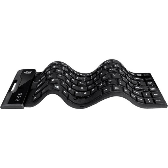 Adesso Antimicrobial Waterproof Flex Keyboard (Mini Size) - Cable Connectivity - USB Interface - 87 Key Media Player, Internet, Email Hot Key(s) - English (US) - QWERTY Layout - Computer - PC, Windows - Industrial Silicon Rubber Keyswitch - Black