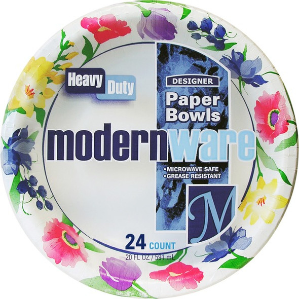 ModernWare Designer 20 oz Paper Bowls - 24 / Pack - Disposable - White - Paper Body - 12 / Carton
