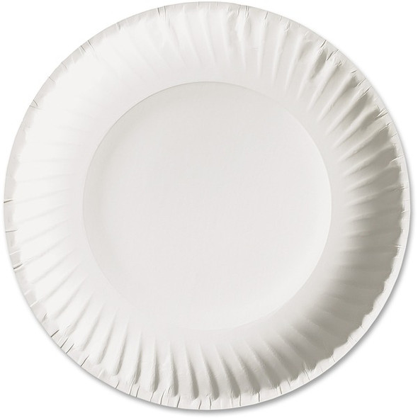 AJM Green Label 9" Economy Paper Plates - 100 / Pack - Microwave Safe - White - Paper Body - 10 / Carton