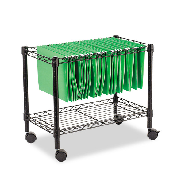 One-Tier File Cart for Side-to-Side Filing, Metal, 1 Shelf, 1 Bin, 24" x 14" x 21", Black