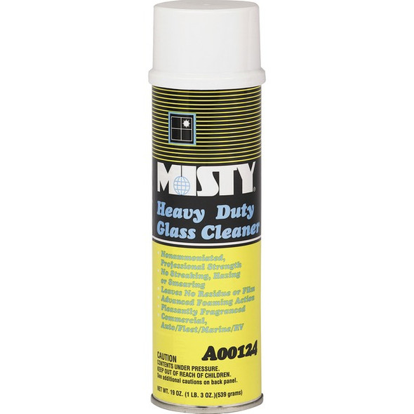 MISTY Heavy Duty Glass Cleaner - For Window - 19 fl oz (0.6 quart) - Lemon Scent - 12 / Carton - Non Ammoniated - White