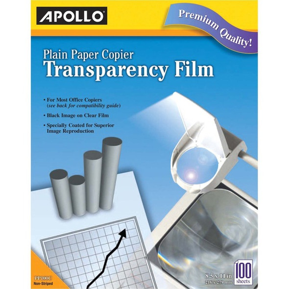 Apollo Plain Paper Copier Transparency Film - 8 1/2" x 11" - 100 / Box - Black, White