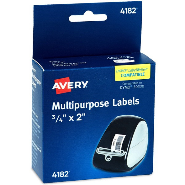 Avery&reg; Direct Thermal Roll Labels - 2" Height x 3/4" Width - Permanent Adhesive - Rectangle - Thermal - Bright White - Paper - 500 / Sheet - 500 / Roll - 1 Total Sheets - 500 Total Label(s) - 500 / Box - Water Resistant