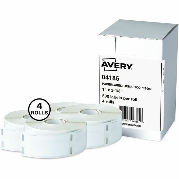 Avery&reg; Direct Thermal Roll Labels, 1" x 2-1/8" , White, 500 Address Labels Per Roll, 4 Rolls (4185) - Avery&reg; Thermal Roll Labels, 1" x 2-1/8" , 500 Labels/Roll-4 Rolls (4185)