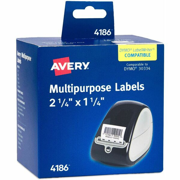 Avery&reg; Direct Thermal Roll Labels, 1-1/4" x 2-1/4" , White, 1,000 Multipurpose Labels Per Roll, 1 Roll (4186) - Avery&reg; Thermal Roll Labels, 2.25" x 1.25" , 1,000 White Labels (4186)