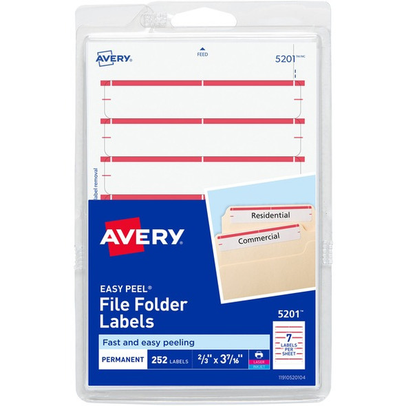 Avery&reg; Permanent File Folder Labels - 11/16" Width x 3 7/16" Length - Permanent Adhesive - Rectangle - Laser, Inkjet - Dark Red - 7 / Sheet - 252 / Pack - Self-adhesive
