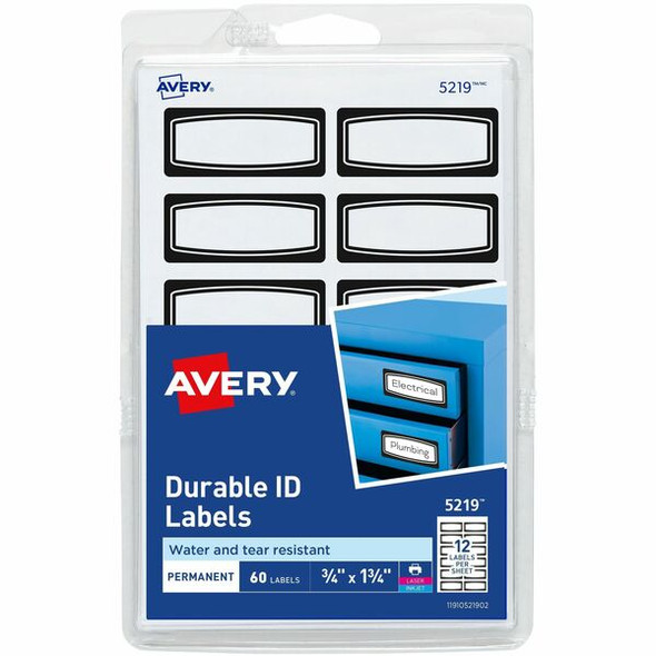 Avery&reg; Durable ID Labels, 3/4" x 1-3/4" , Black Border, Writable and Printable Labels, 60 Total (5219) - Avery&reg; Durable Labels, 3/4" x 1-3/4" , Black Border, 60 Total (5219)