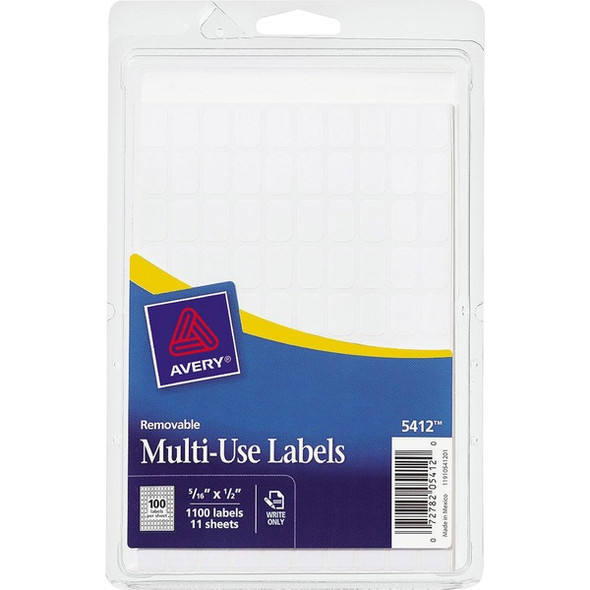 Avery&reg; Removable ID Labels - 5/16" Width x 1/2" Length - Removable Adhesive - Rectangle - White - Paper - 1000 / Pack - Self-adhesive