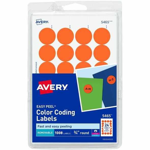 Avery&reg; Printable Color Coding Round Labels, 3/4 Inch Diameter, Orange, 1,008 Customizable Labels (05465) - Avery&reg; Color-Coding Labels, Removable Adhesive, 3/4" Diameter, 1,008 Labels