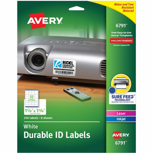 Avery&reg; Durable Easy Peel&reg; ID Labels, Sure Feed&reg; Technology, Permanent Adhesive, 1-1/4" x 1-3/4" , 256 Labels (6791) - Avery&reg; Durable Easy Peel ID Labels, 1.25" x 1.75" , 256 Labels (6791)