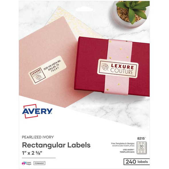 Avery&reg; Pearlized Address Labels - 1" Width x 2 5/8" Length - Permanent Adhesive - Rectangle - Laser, Inkjet - Ivory - Paper - 30 / Sheet - 150 Total Sheets - 1200 Total Label(s) - 5 / Carton