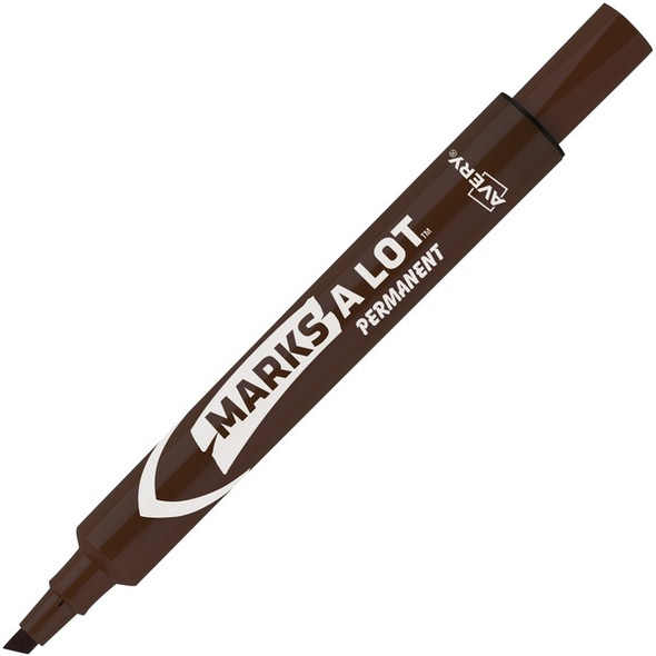 Avery&reg; Marks-A-Lot Desk-Style Permanent Markers - Large - 4.7625 mm Marker Point Size - Chisel Marker Point Style - Brown - Brown Plastic Barrel - 1 Dozen