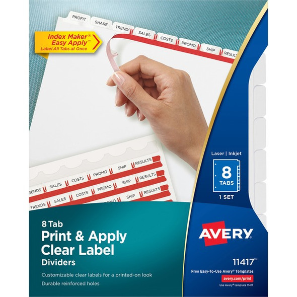 Avery&reg; Index Maker Index Divider - 8 x Divider(s) - 8 - 8 Tab(s)/Set - 8.5" Divider Width x 11" Divider Length - 3 Hole Punched - White Paper Divider - White Paper Tab(s) - Recycled - 8 / Set