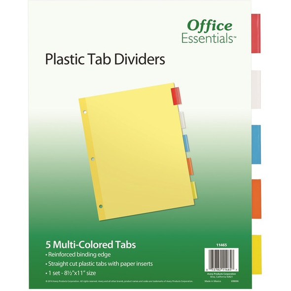 Avery&reg; Office Essentials Insertable Dividers - 5 x Divider(s) - 5 Tab(s) - 5 - 5 Tab(s)/Set - 8.5" Divider Width x 11" Divider Length - 3 Hole Punched - Buff Paper Divider - Multicolor Plastic Tab(s) - Recycled - 1