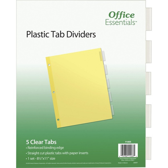 Avery&reg; Office Essentials Insertable Dividers - 5 x Divider(s) - 5 - 5 Tab(s)/Set - 8.5" Divider Width x 11" Divider Length - 3 Hole Punched - Buff Paper Divider - Clear Plastic Tab(s) - Recycled - 1