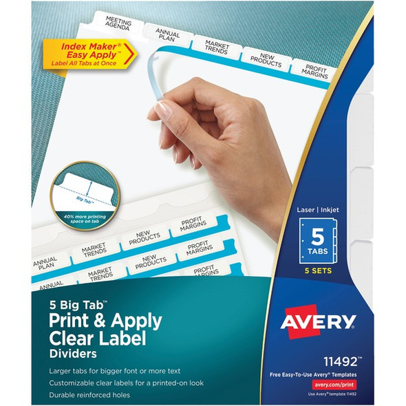 Avery&reg; Big Tab Index Maker Index Divider - 25 x Divider(s) - Print-on Tab(s) - 5 - 5 Tab(s)/Set - 8.5" Divider Width x 11" Divider Length - 3 Hole Punched - White Paper Divider - White Paper Tab(s) - 25 / Pack